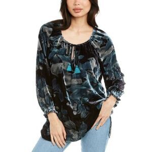 Johnny Was peasant blouse size L in Glowing Iris silk blend boho chic $285